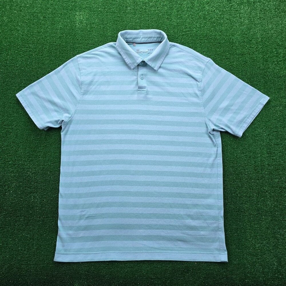 Under Armour Polo Shirt Mens‎ Large Teal Striped Short Sleeve Performance Golf